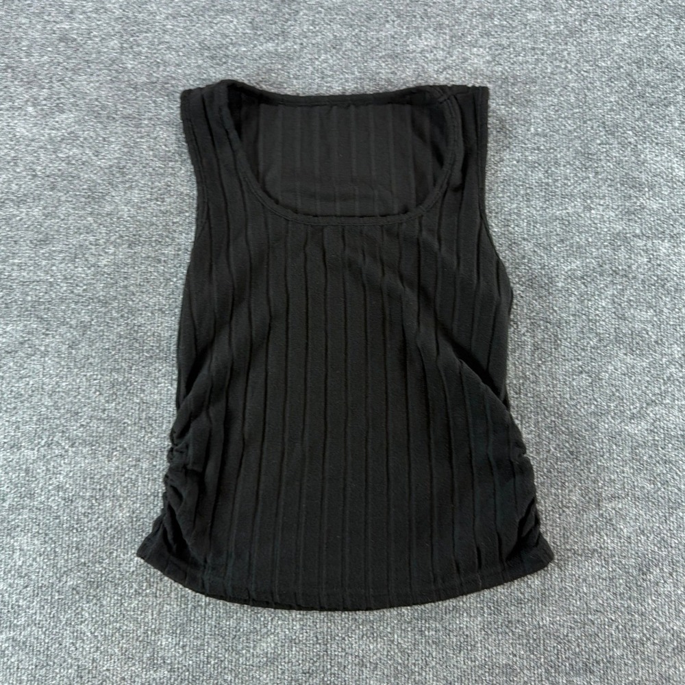 Unbranded Black Ribbed Ruched Side Tank Top Scoop Neck Sleeveless Size L